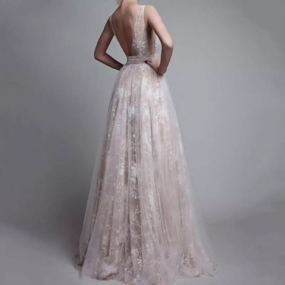 Romantic Eyelash Lace Bone White Maxi Gown Dress - Picture 2 of 10